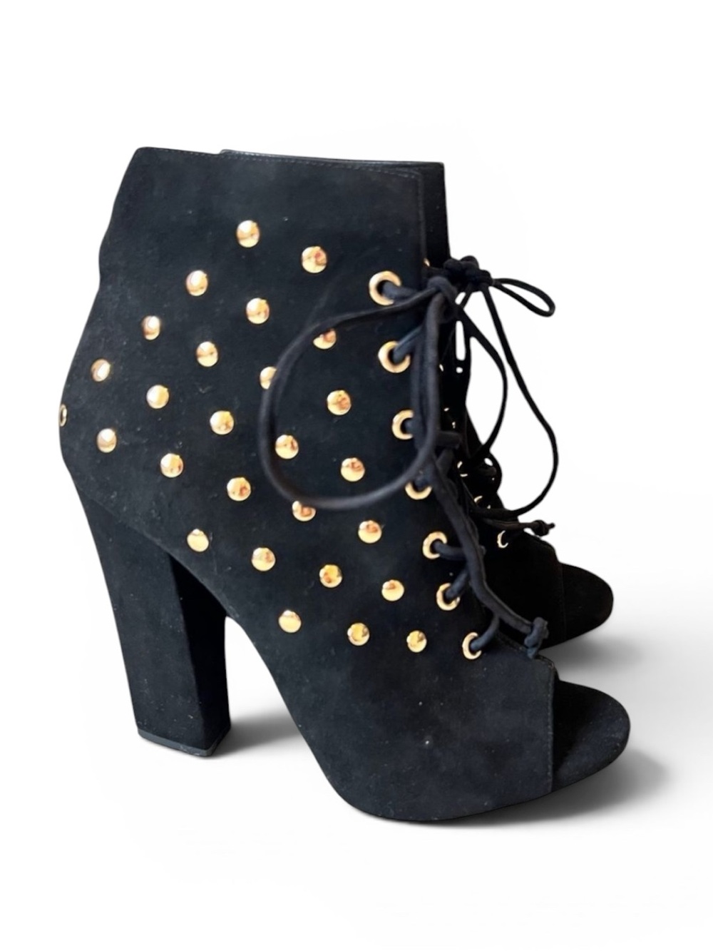 Giuseppe Zanotti Alien Studded Black Suede Peep Toe Heeled Booties